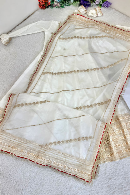 Ujjwala White Gold & Red Floral Embroidered Anarkali Suit Set