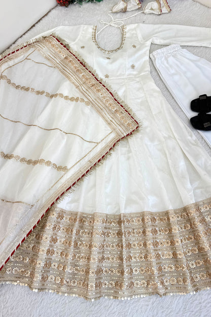 Ujjwala White Gold & Red Floral Embroidered Anarkali Suit Set
