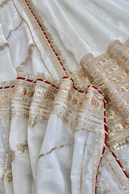 Ujjwala White Gold & Red Floral Embroidered Anarkali Suit Set