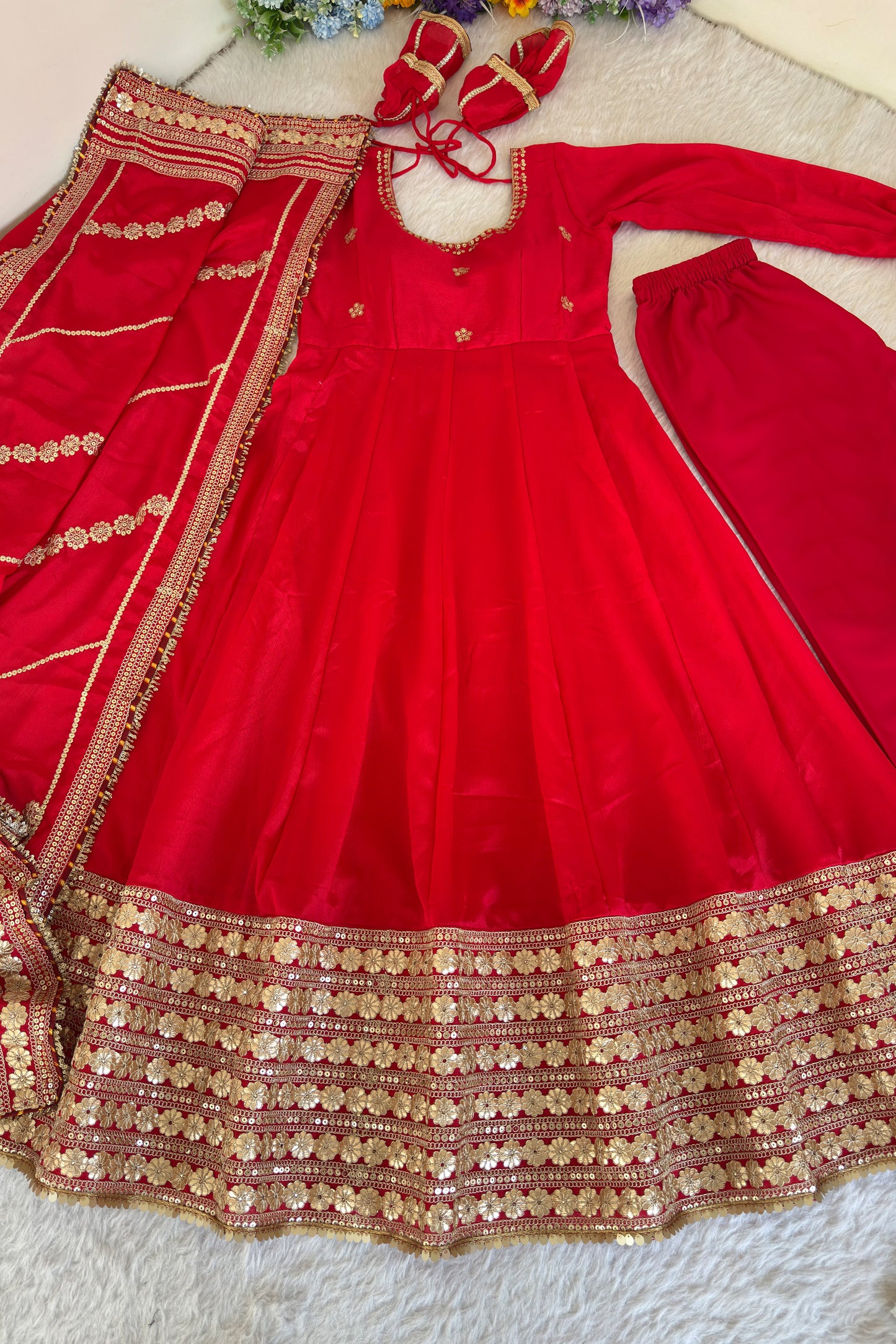 Shaahi Laal Anarkali Suit Set