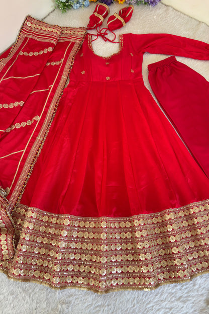 Shaahi Laal Anarkali Suit Set