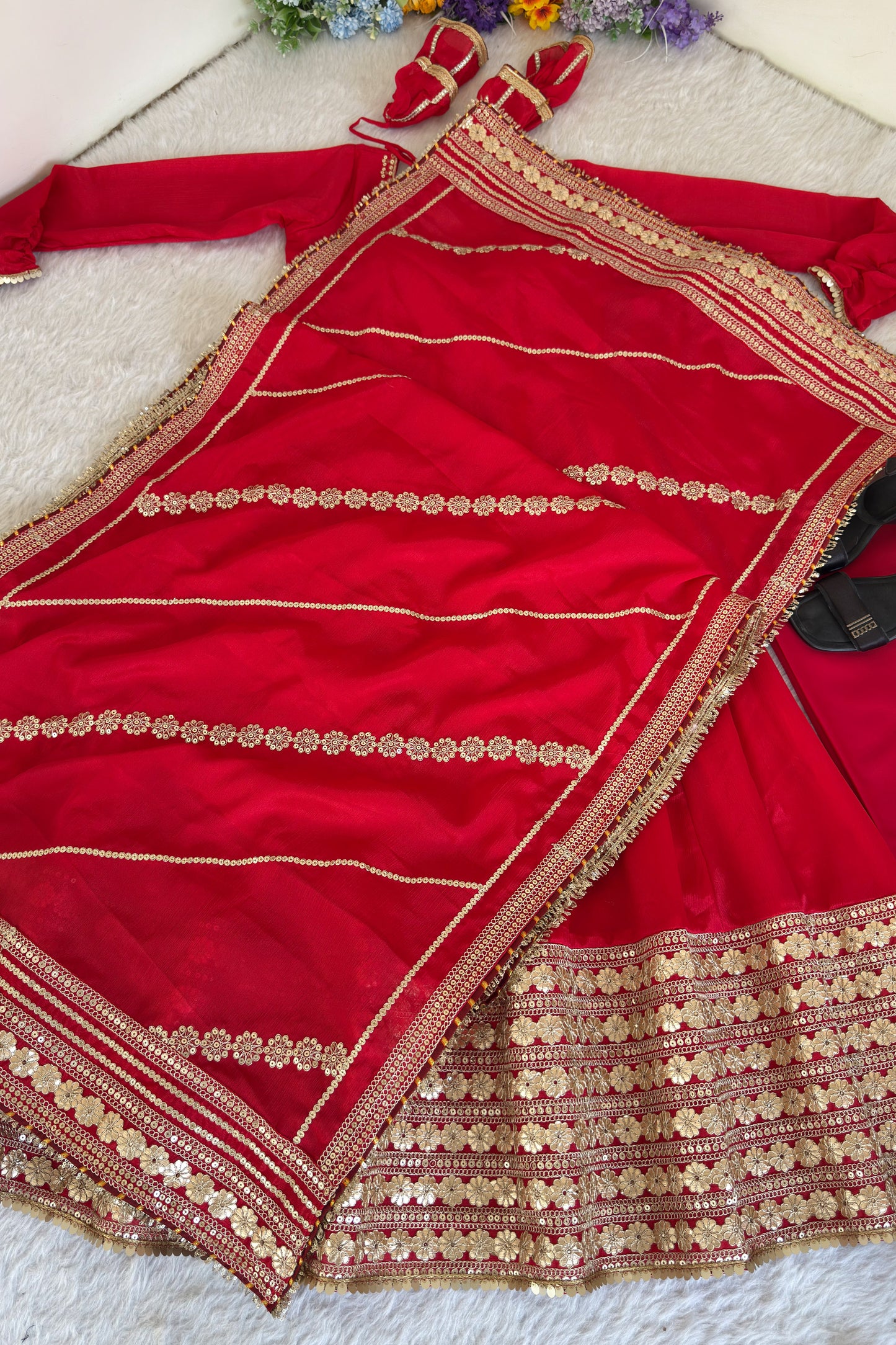 Shaahi Laal Anarkali Suit Set