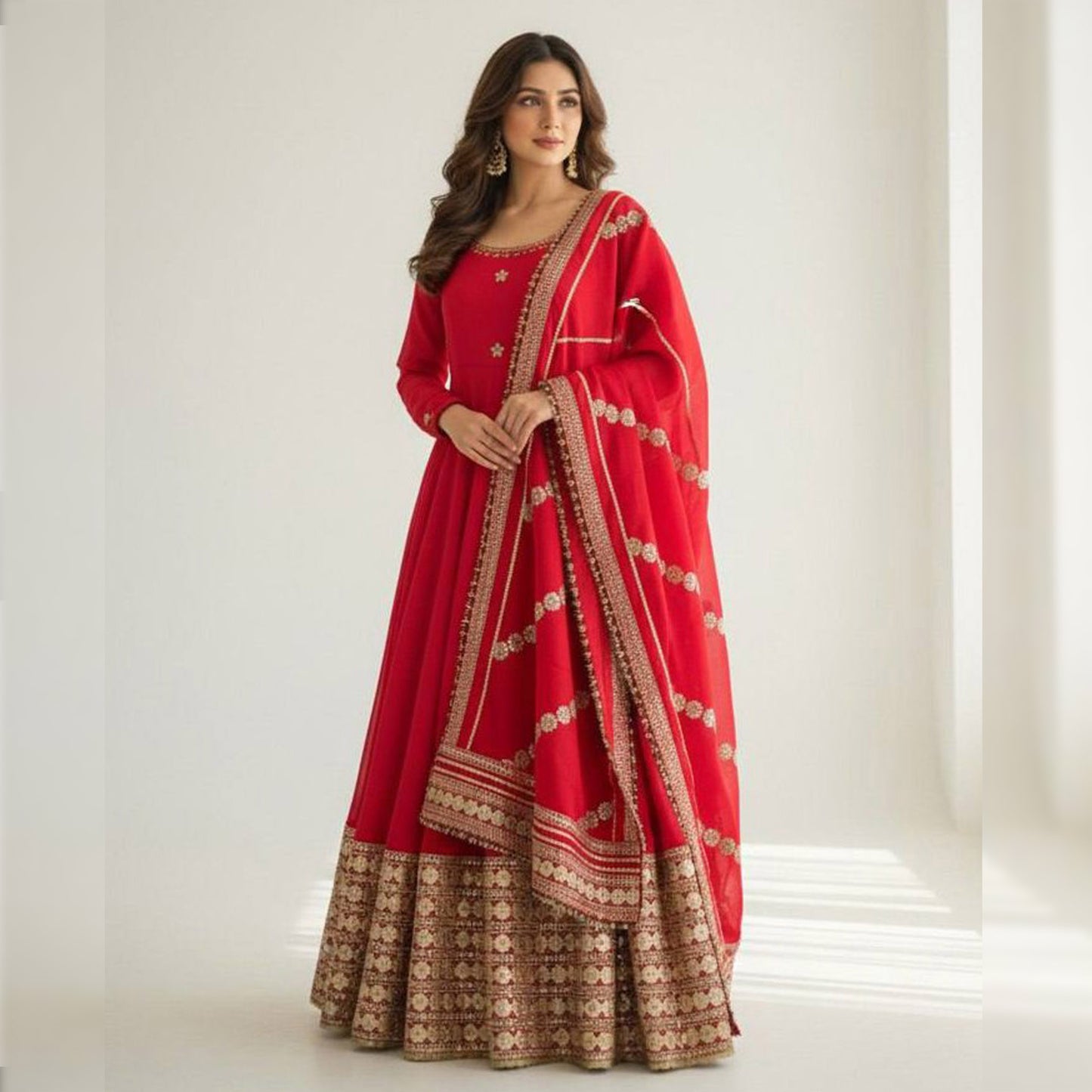 Shaahi Laal Anarkali Suit Set