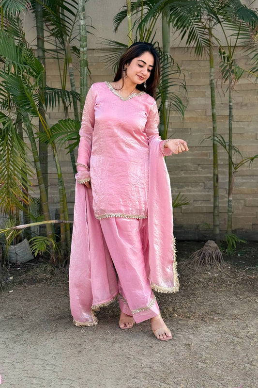 Gulabi Sitara Blush Pink Tissue Silk Salwar Suit Set
