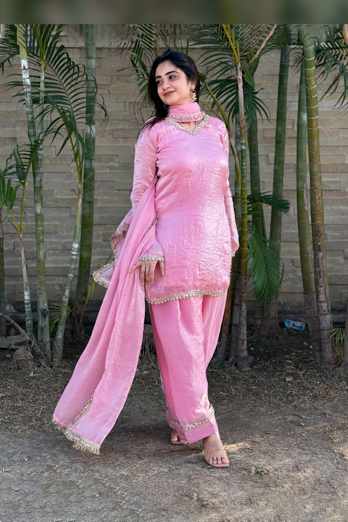 Gulabi Sitara Blush Pink Tissue Silk Salwar Suit Set