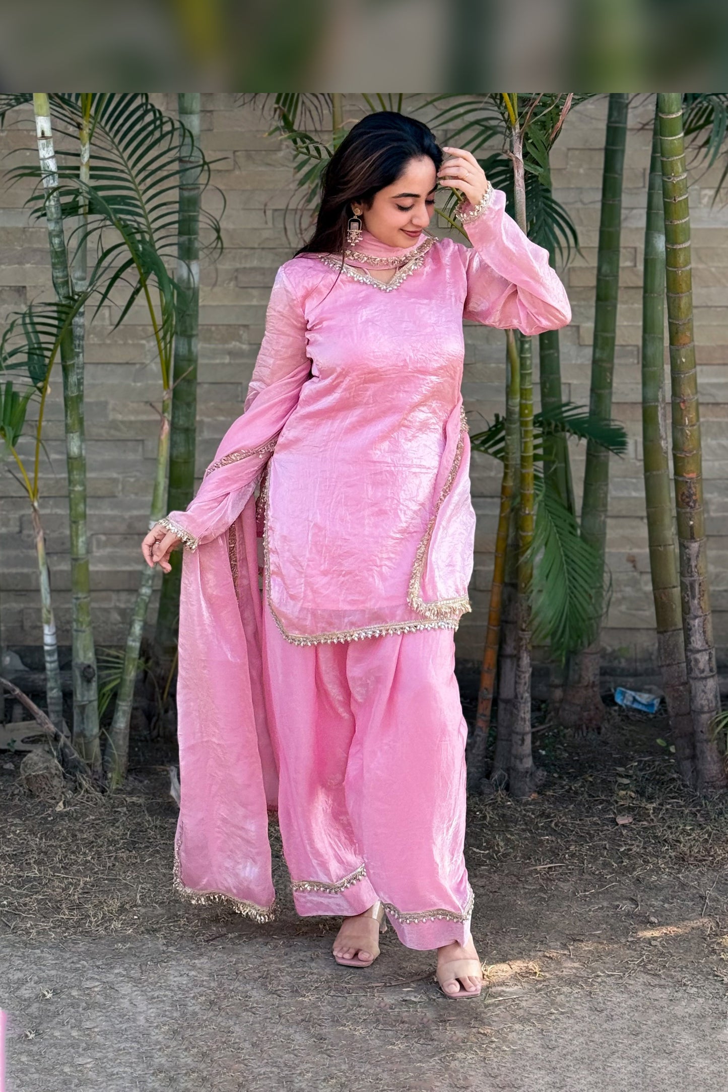 Gulabi Sitara Blush Pink Tissue Silk Salwar Suit Set