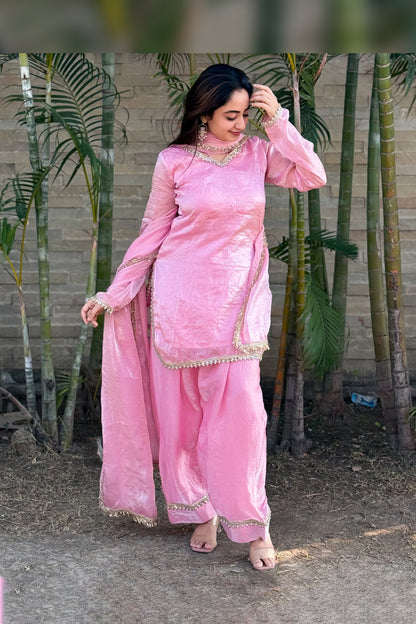 Gulabi Sitara Blush Pink Tissue Silk Salwar Suit Set