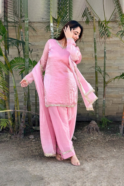 Gulabi Sitara Blush Pink Tissue Silk Salwar Suit Set