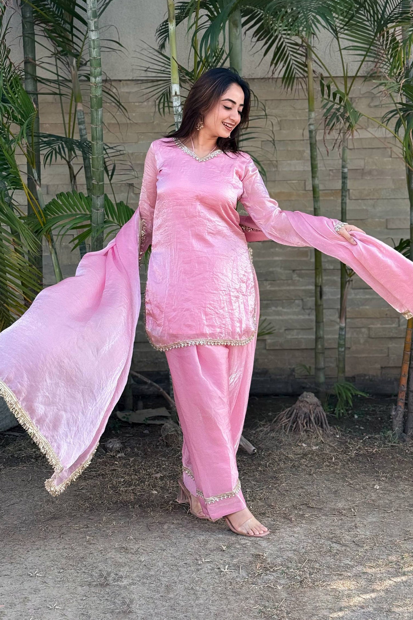Gulabi Sitara Blush Pink Tissue Silk Salwar Suit Set