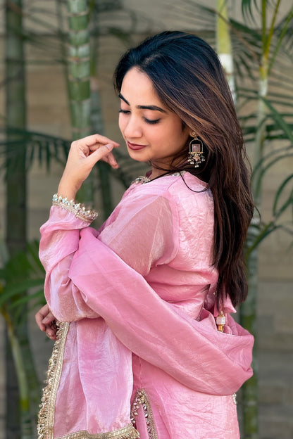 Gulabi Sitara Blush Pink Tissue Silk Salwar Suit Set