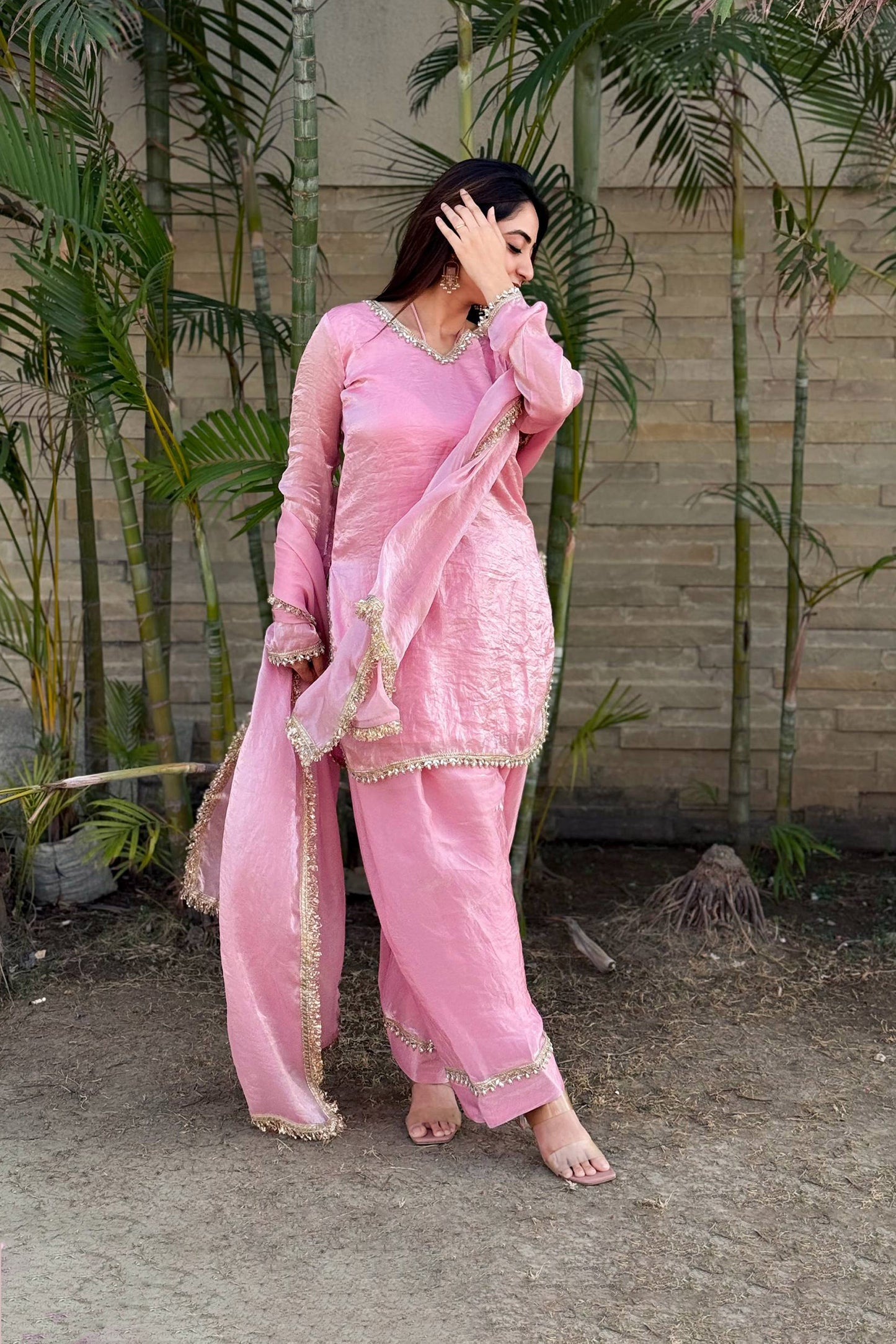 Gulabi Sitara Blush Pink Tissue Silk Salwar Suit Set