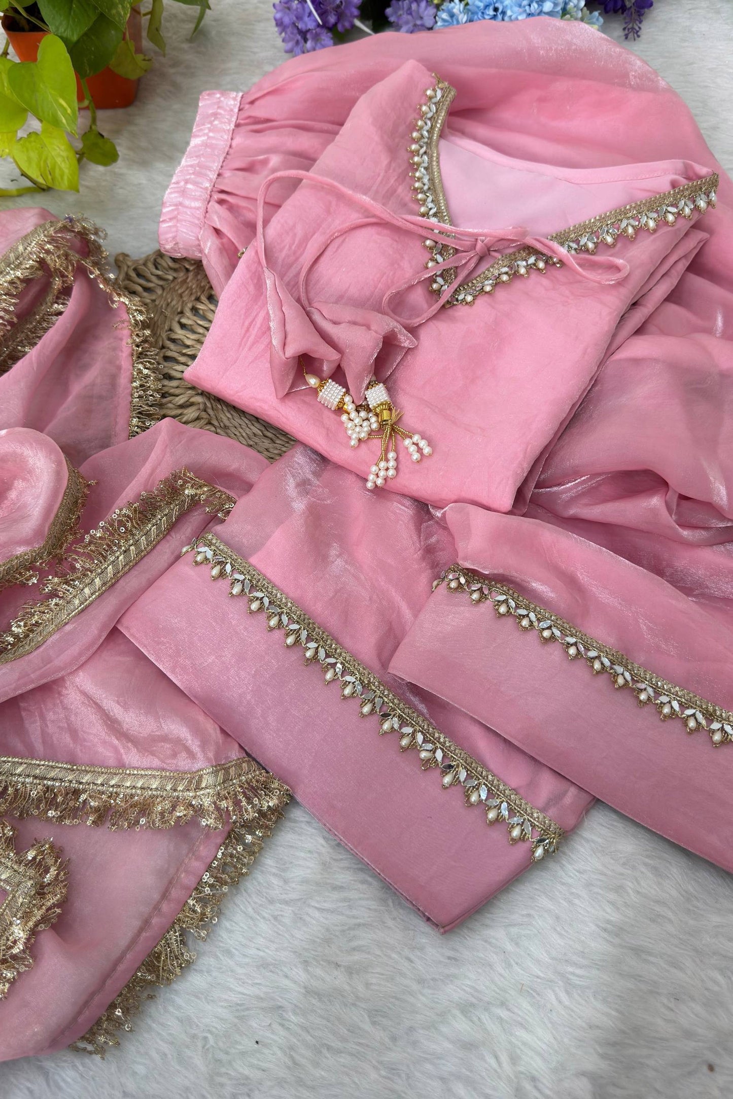 Gulabi Sitara Blush Pink Tissue Silk Salwar Suit Set