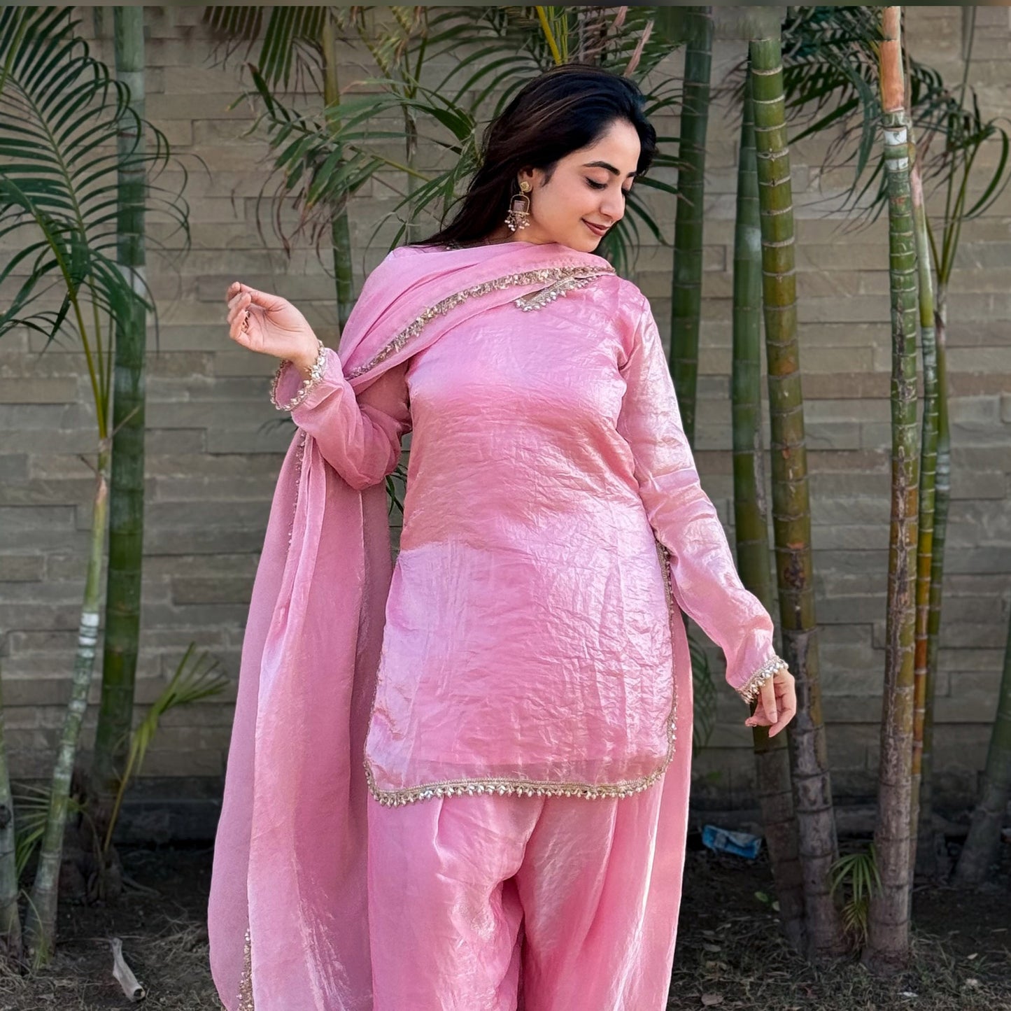 Gulabi Sitara Blush Pink Tissue Silk Salwar Suit Set