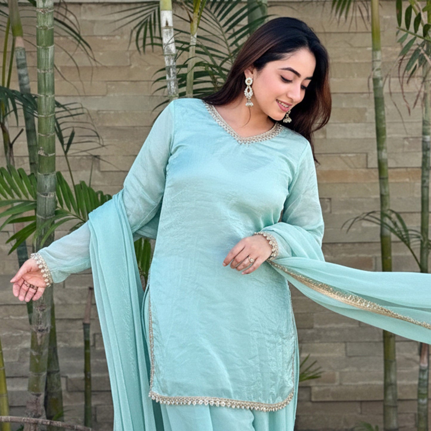 Gulabi Sitara Blush Pink Tissue Silk Salwar Suit Set