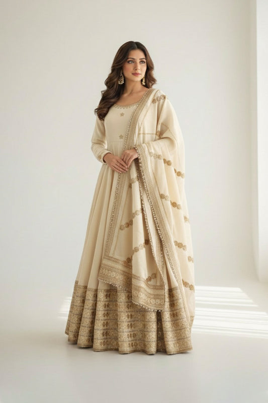 Pearl Ivory-White Anarkali Suit Set