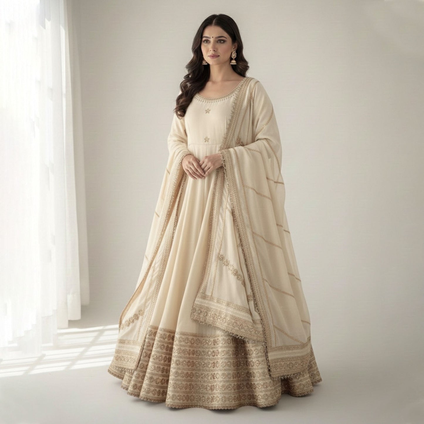 Pearl Ivory-White Anarkali Suit Set