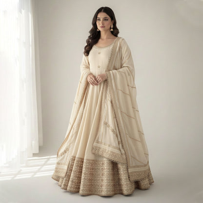 Pearl Ivory-White Anarkali Suit Set