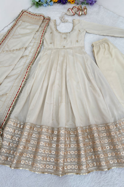Pearl Ivory-White Anarkali Suit Set