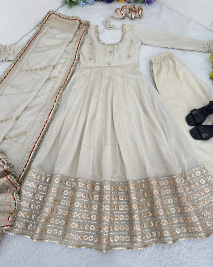 Pearl Ivory-White Anarkali Suit Set