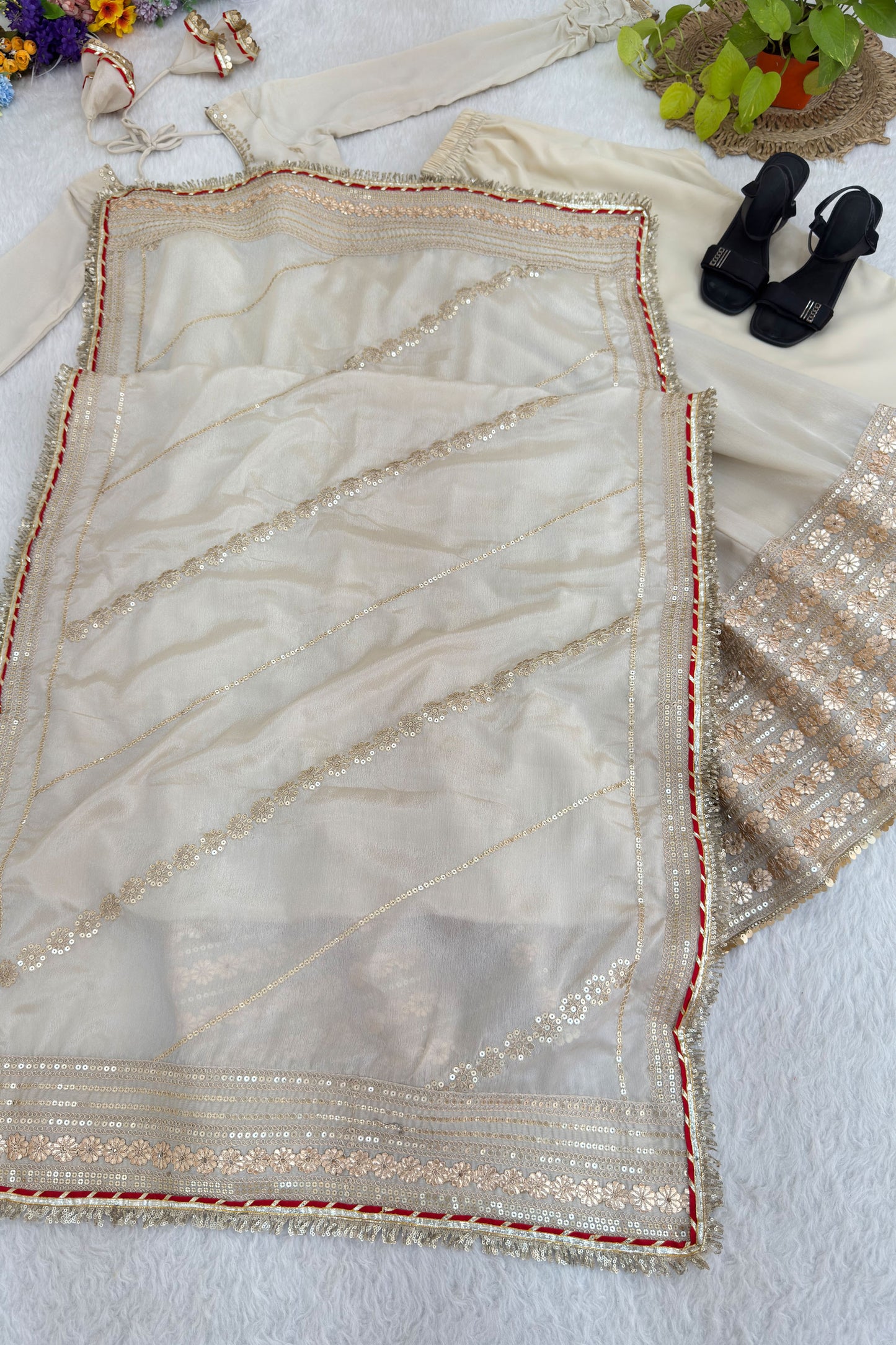 Pearl Ivory-White Anarkali Suit Set