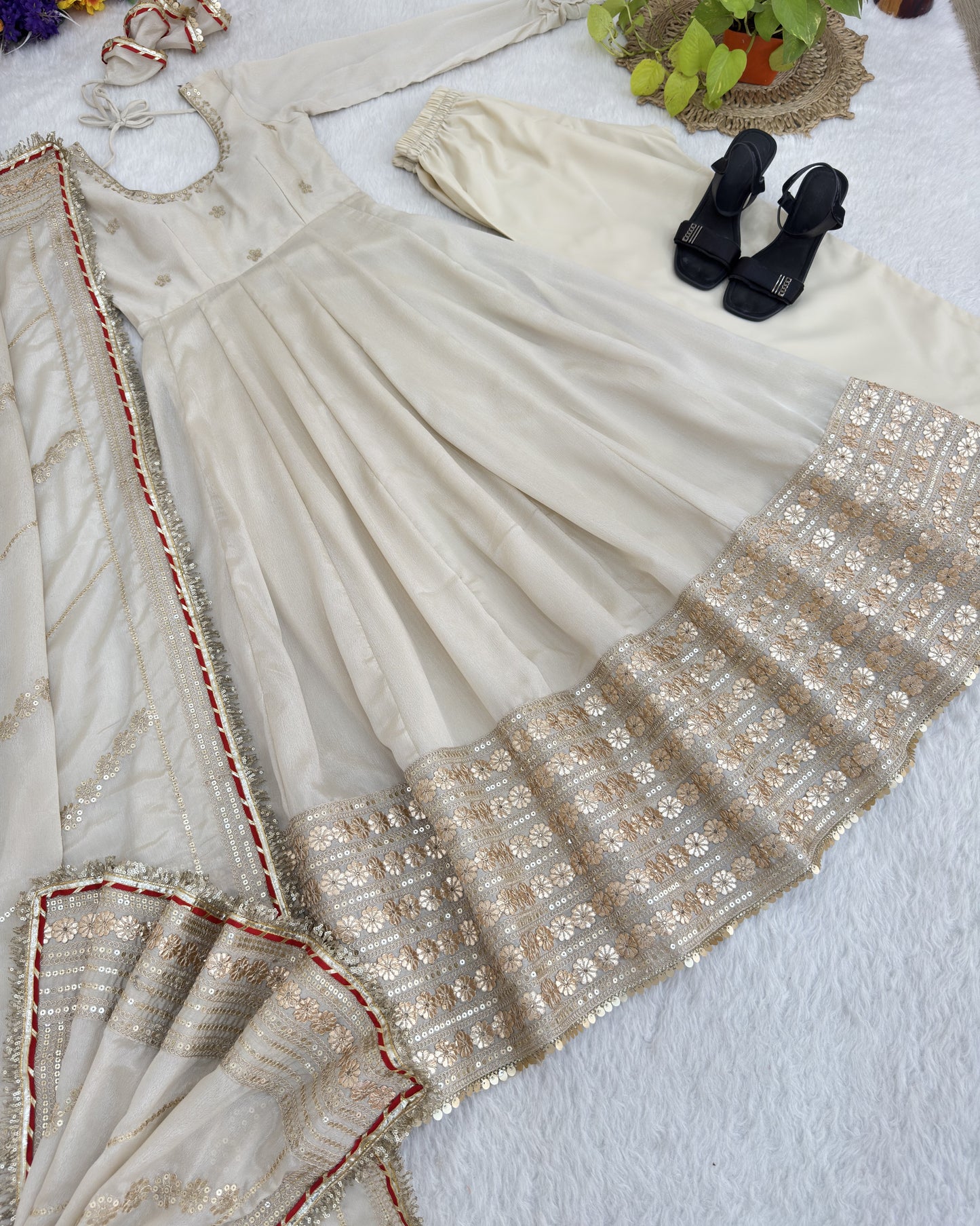 Pearl Ivory-White Anarkali Suit Set