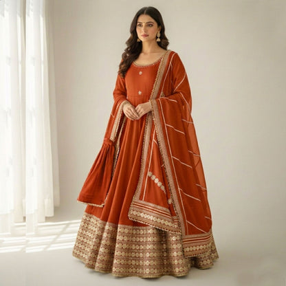 Rust Orange Flared Anarkali Set