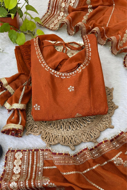 Rust Orange Flared Anarkali Set