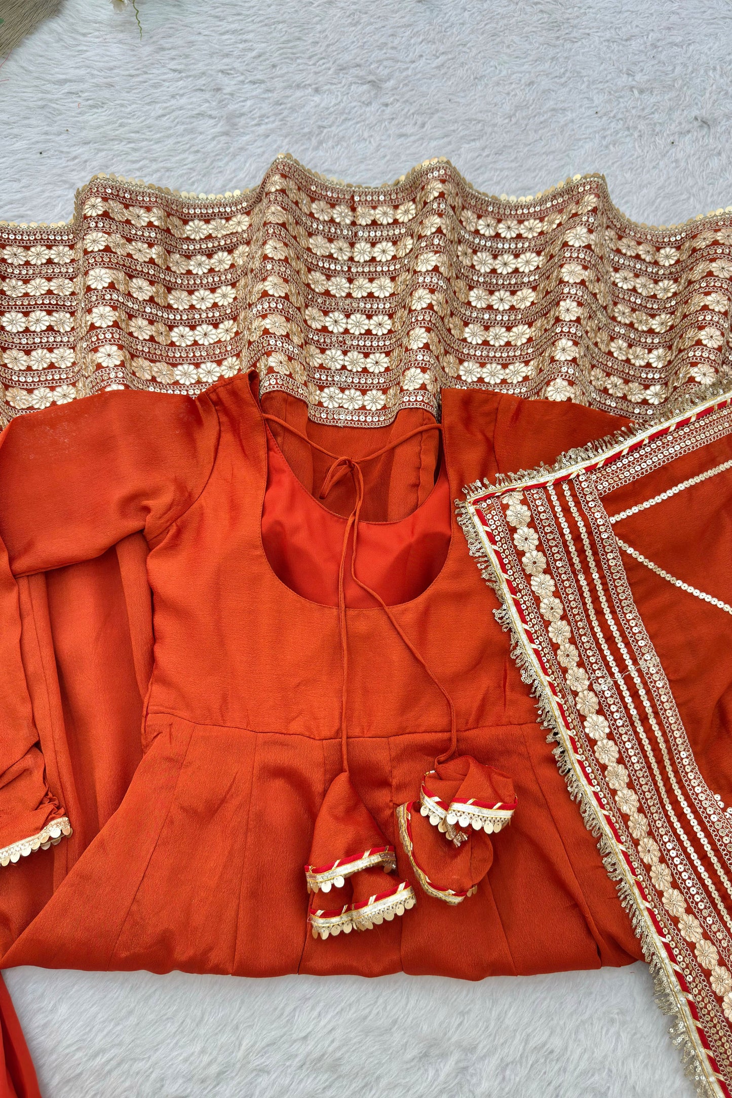 Rust Orange Flared Anarkali Set