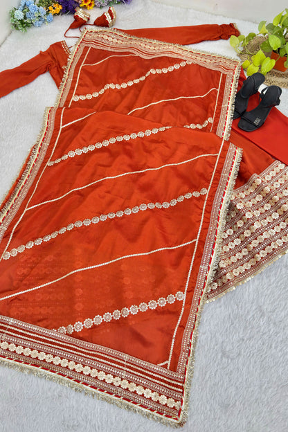 Rust Orange Flared Anarkali Set