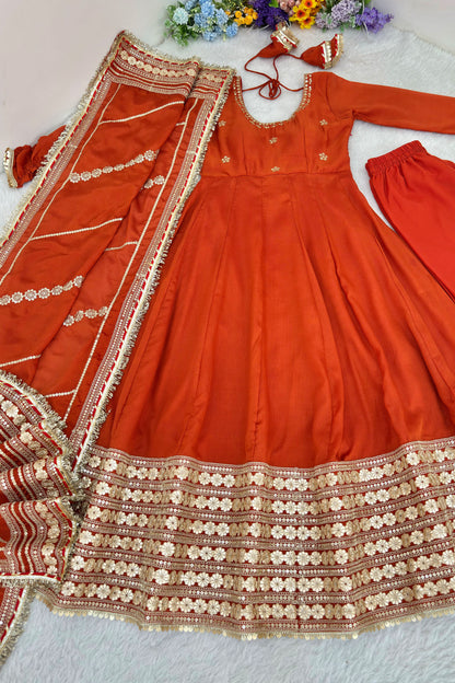 Rust Orange Flared Anarkali Set