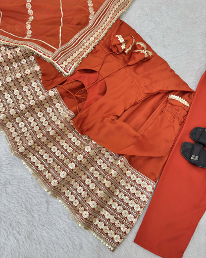 Rust Orange Flared Anarkali Set