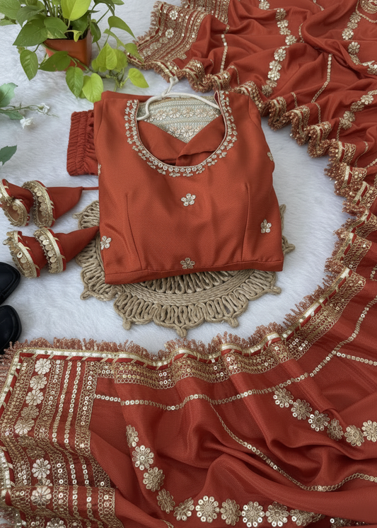 Rust Orange Flared Anarkali Set