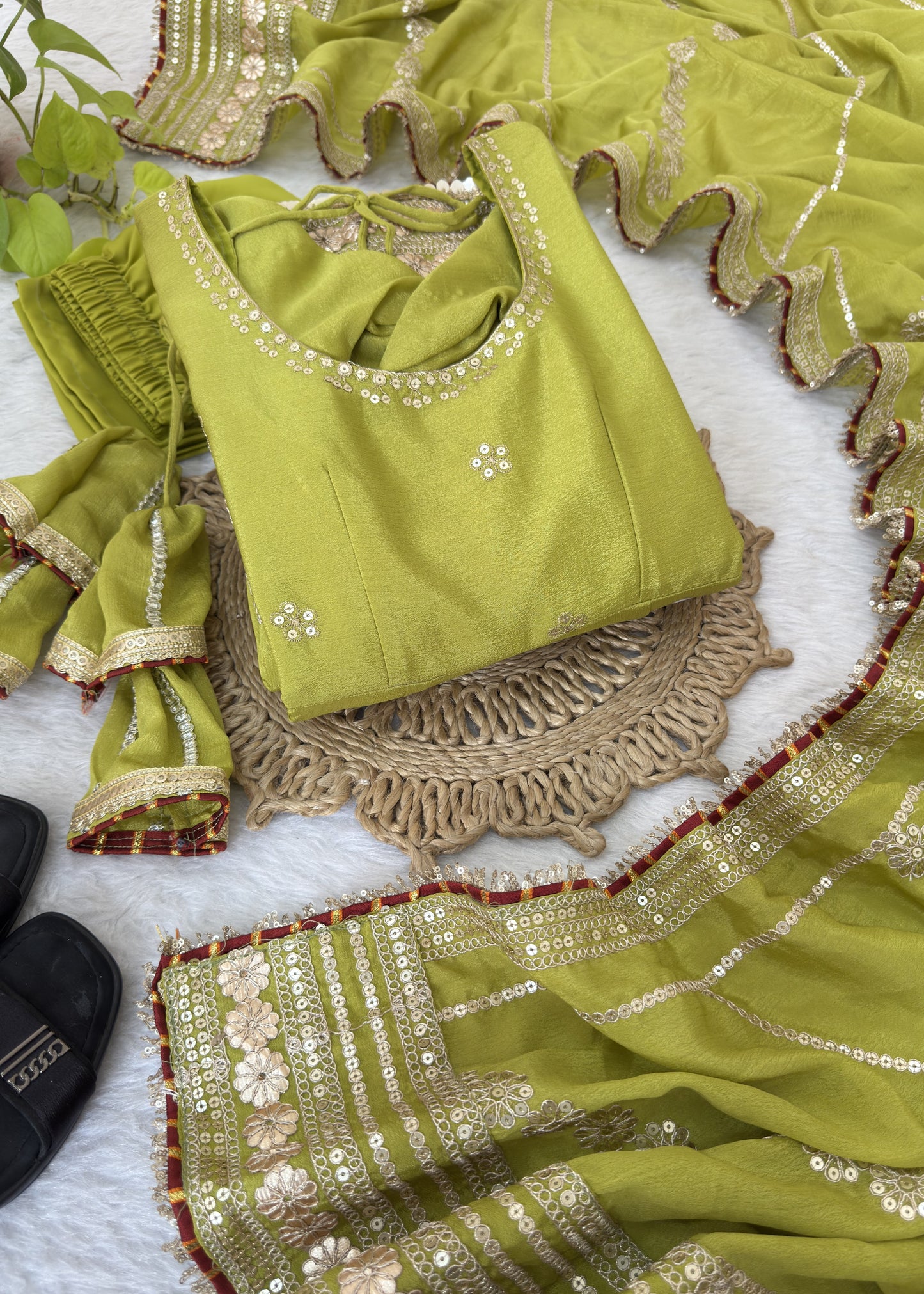 Hariyali Lime Green Floral Embroidered Anarkali Suit Set