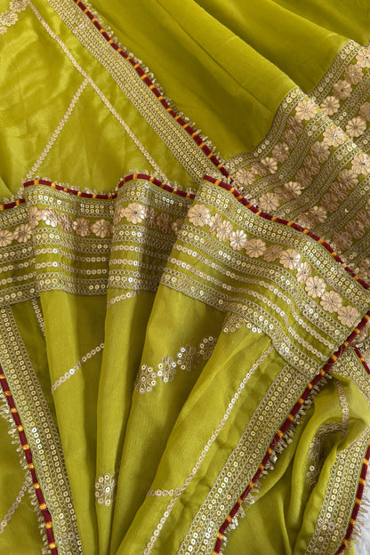 Hariyali Lime Green Floral Embroidered Anarkali Suit Set