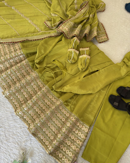 Hariyali Lime Green Floral Embroidered Anarkali Suit Set