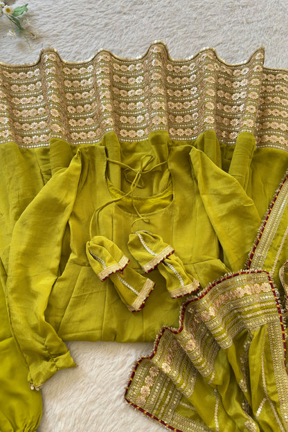 Hariyali Lime Green Floral Embroidered Anarkali Suit Set