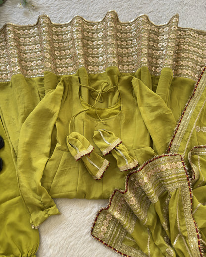 Hariyali Lime Green Floral Embroidered Anarkali Suit Set