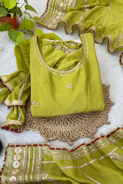 Hariyali Lime Green Floral Embroidered Anarkali Suit Set