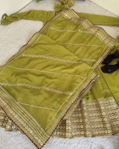 Hariyali Lime Green Floral Embroidered Anarkali Suit Set