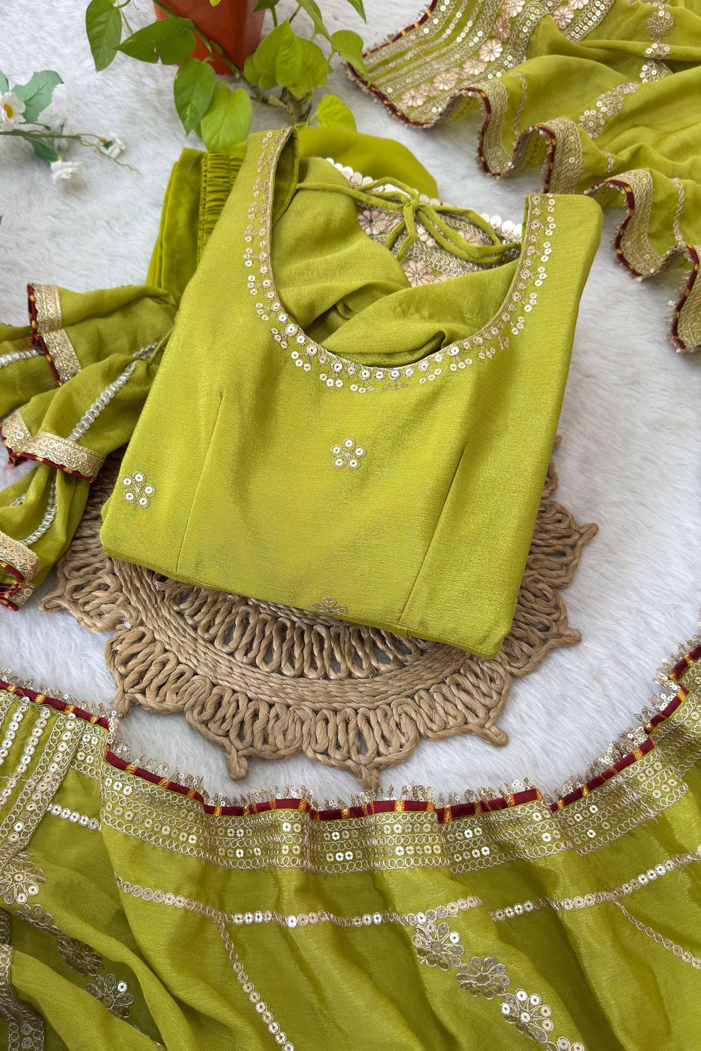 Hariyali Lime Green Floral Embroidered Anarkali Suit Set