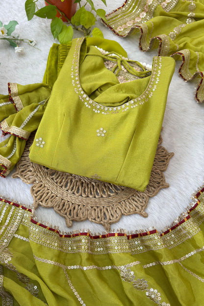 Hariyali Lime Green Floral Embroidered Anarkali Suit Set
