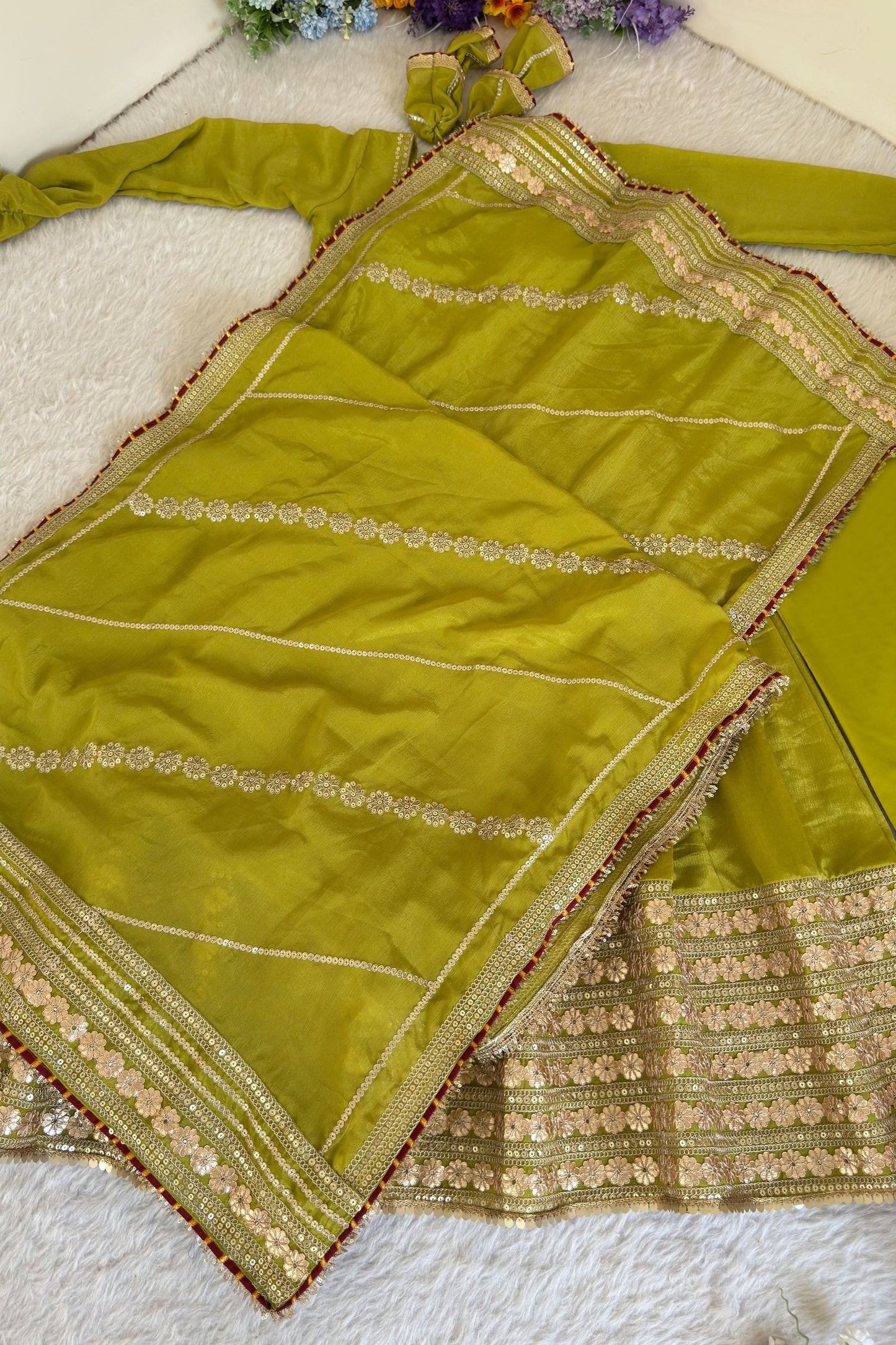Hariyali Lime Green Floral Embroidered Anarkali Suit Set