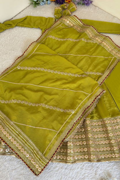 Hariyali Lime Green Floral Embroidered Anarkali Suit Set