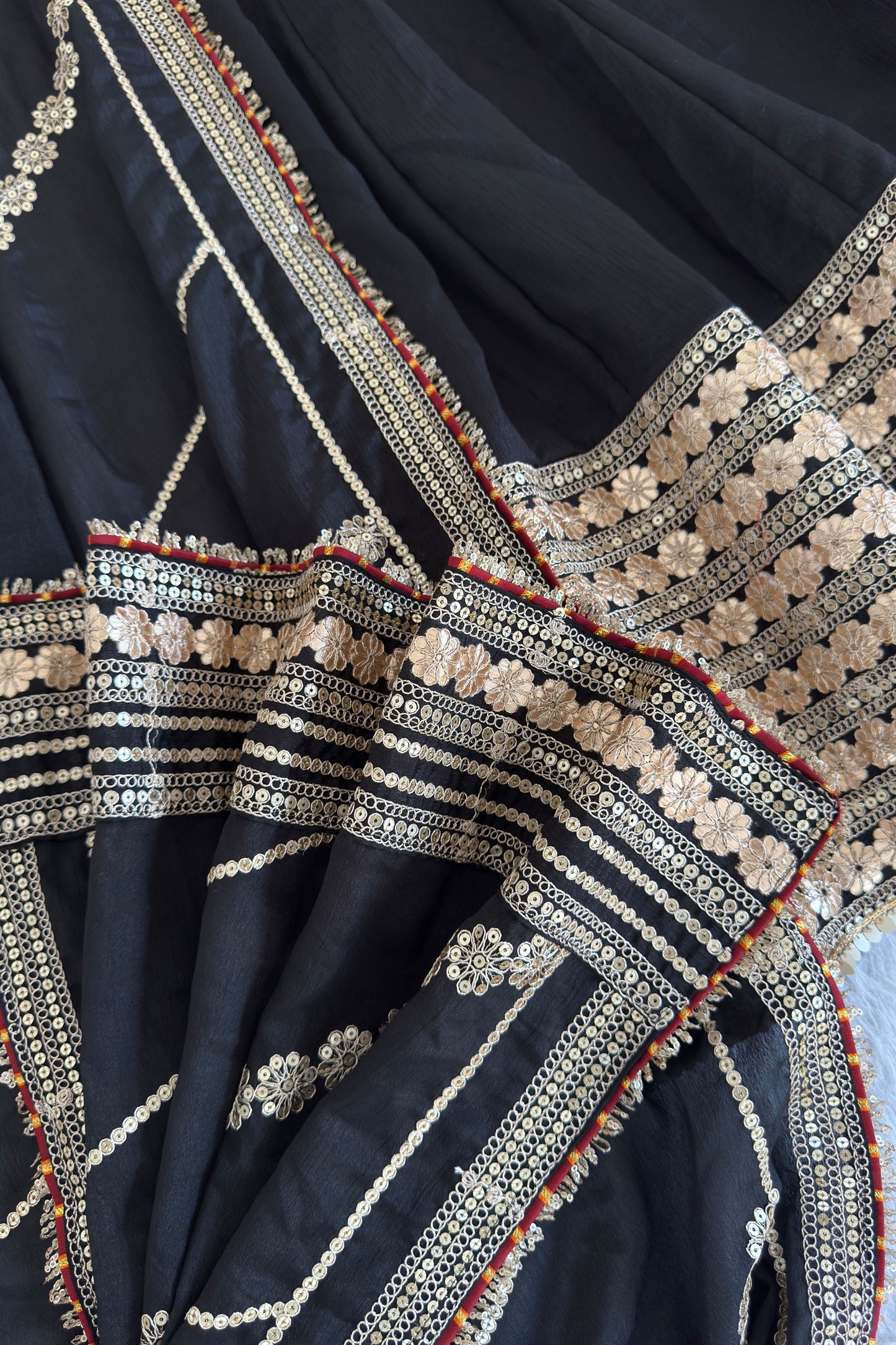 Raayka Noir Black Gold Sequin Floral Embroidered Anarkali Suit Set