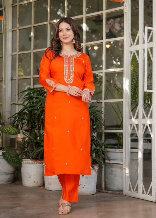 Orange Allure Stylish Kurta Set