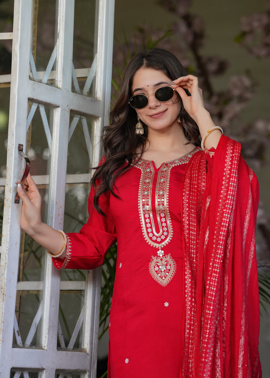 Red Timeless Charm Kurta Set