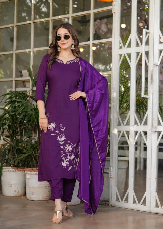 Wine Blissful Fusion Kurta Set
