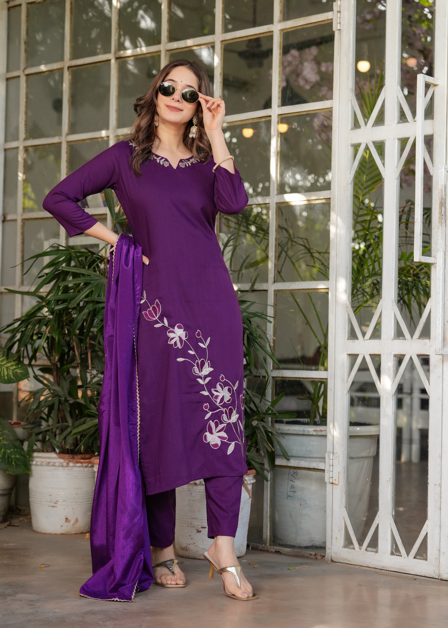 Wine Blissful Fusion Kurta Set