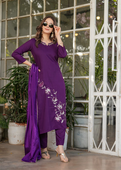 Wine Blissful Fusion Kurta Set