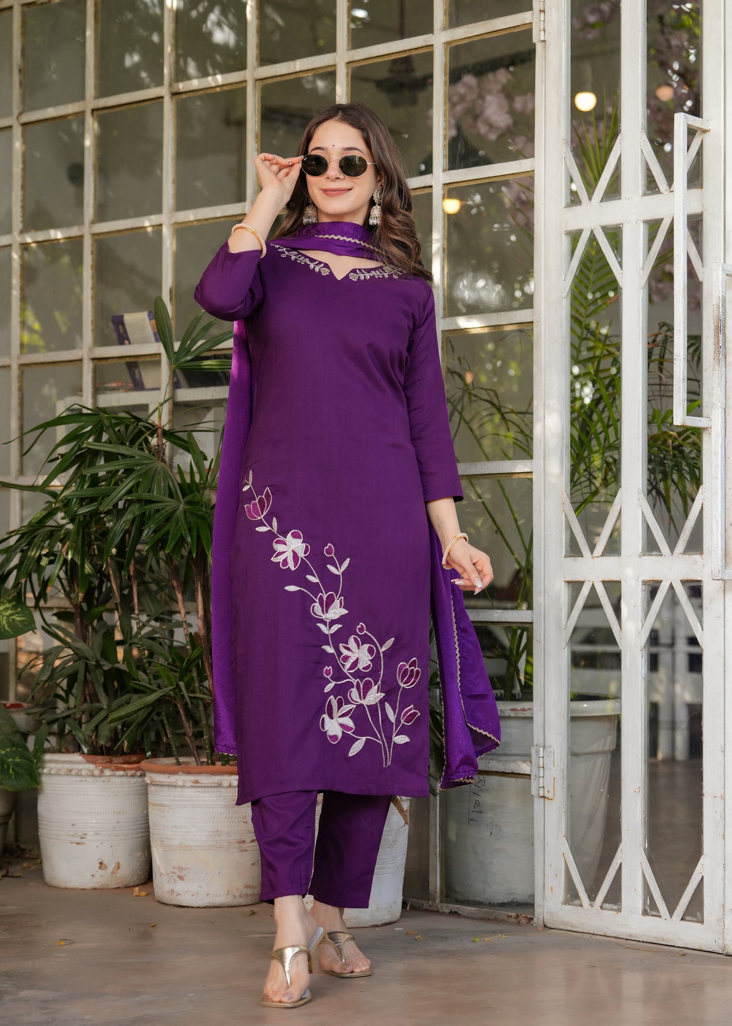 Wine Blissful Fusion Kurta Set